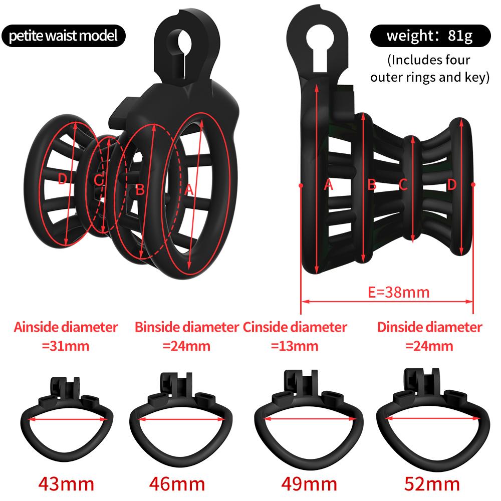 Male Chastity Lock  Anti-Cheating Cock Cage with 4 Rings for A Belt of Fidelity Feminization Negative Inverted Chastity Sex Toy