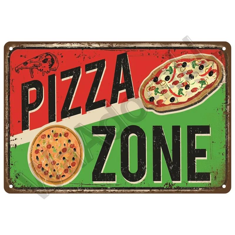 Пицца настенное искусство тарелка зона табличка отличная еда винтажный металлический знак паб бар домашнее украшение лучший самодельный постер жестяная вывеска декор клуб