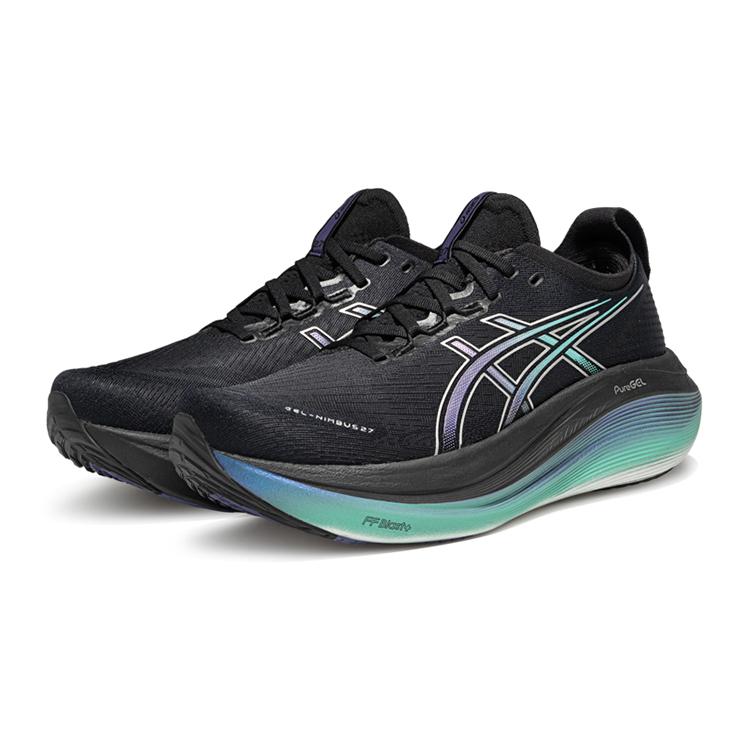 Asics Gel-Nimbus 27 Comfortable Versatile Fashionable Rebound Low-Top Running Shoes Men Sneakers Black Green 1011C174-001