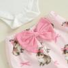 Baby Girls Easter Outfits Short Sleeve Letter Embroidery Romper with Bunny Print Flare Pants and Headband
