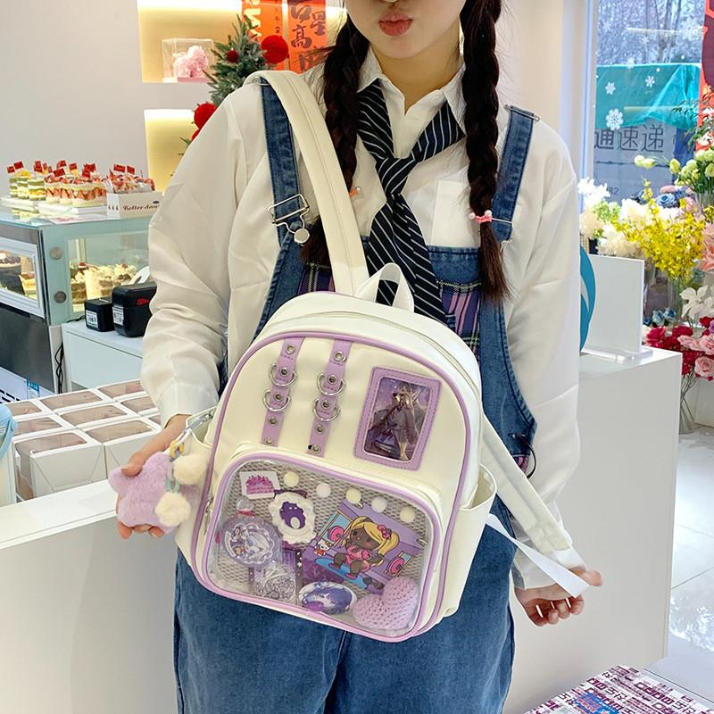 Urban Minimalist Womens Backpack With Transparent Compartment Display Badge For Daily Use