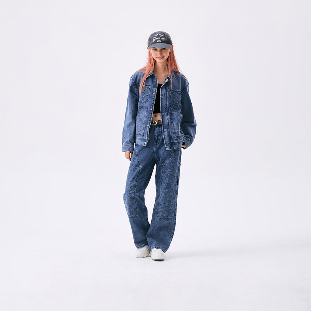 MLB Monogram Винтаж New York Yankees SS25 Американский Ретро Принт Рубашка на Пуговицах Буквенный Логотип Длинный Рукав Многокарманная Куртка Унисекс куртки 3ADKM0551-50INS