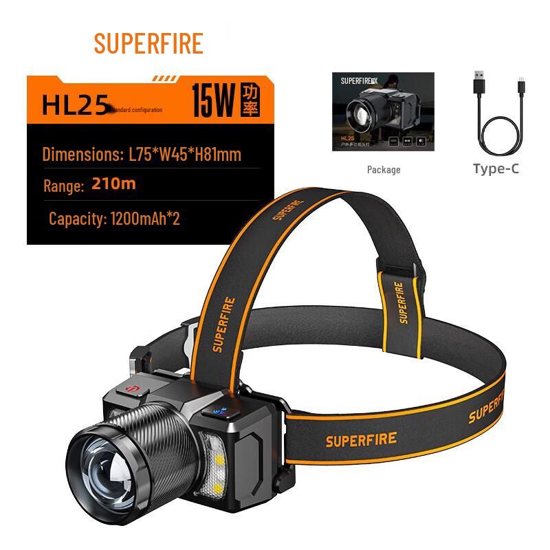SupFire Перезаряжаемый сенсорный налобный фонарь с зумом HL25