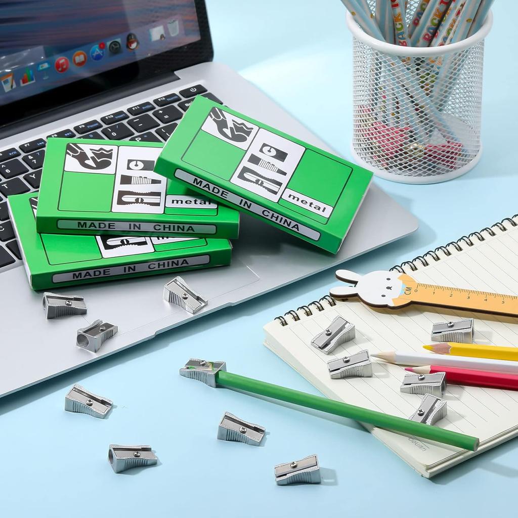 Fumete 96 Pcs Metal Mini Pencil Sharpeners Bulk Handheld Metal Pencil Sharpeners Single Hole Aluminum Alloy Manual Sharpener Bulk for School Office