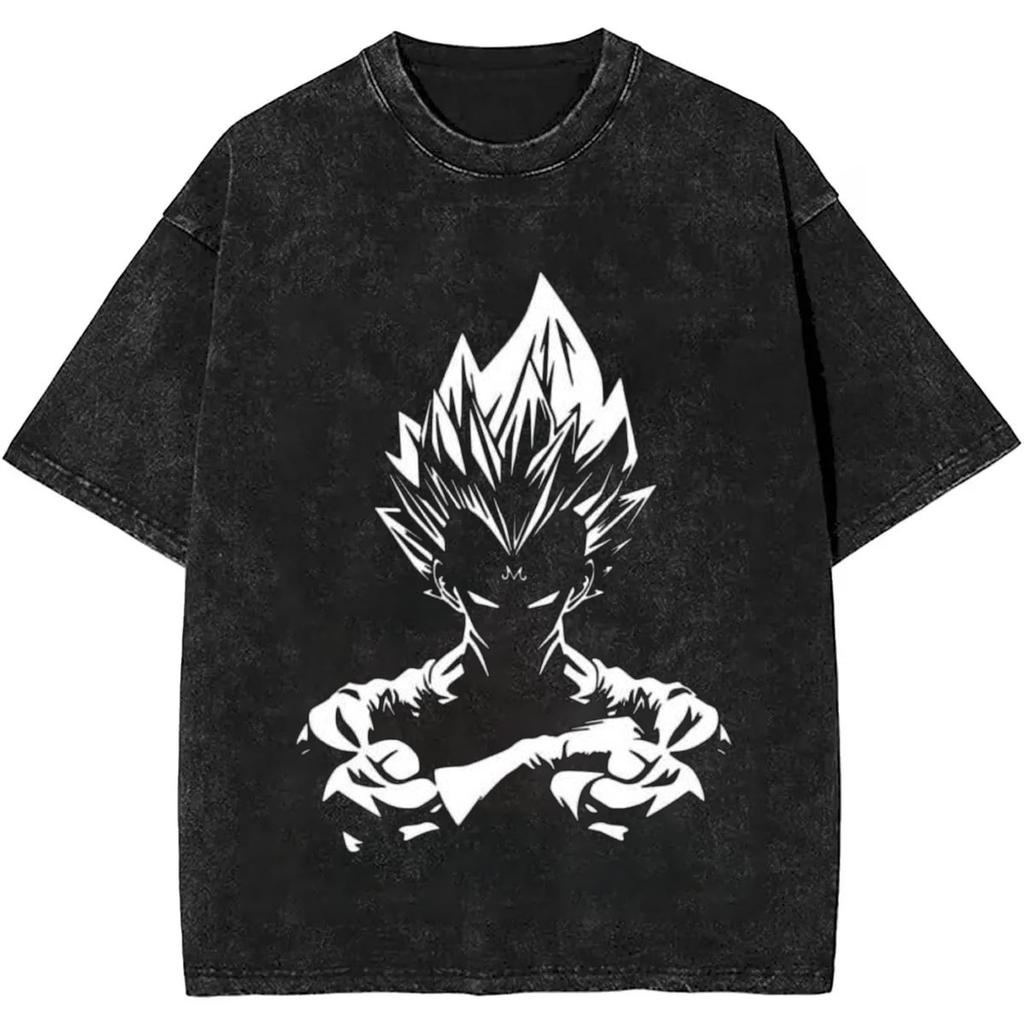 Anime Dragon Ball Majin Vegeta Printed Tshirt Mens and Womens Washed Tshirt High Quality Vintage Cotton Tshirt Tops