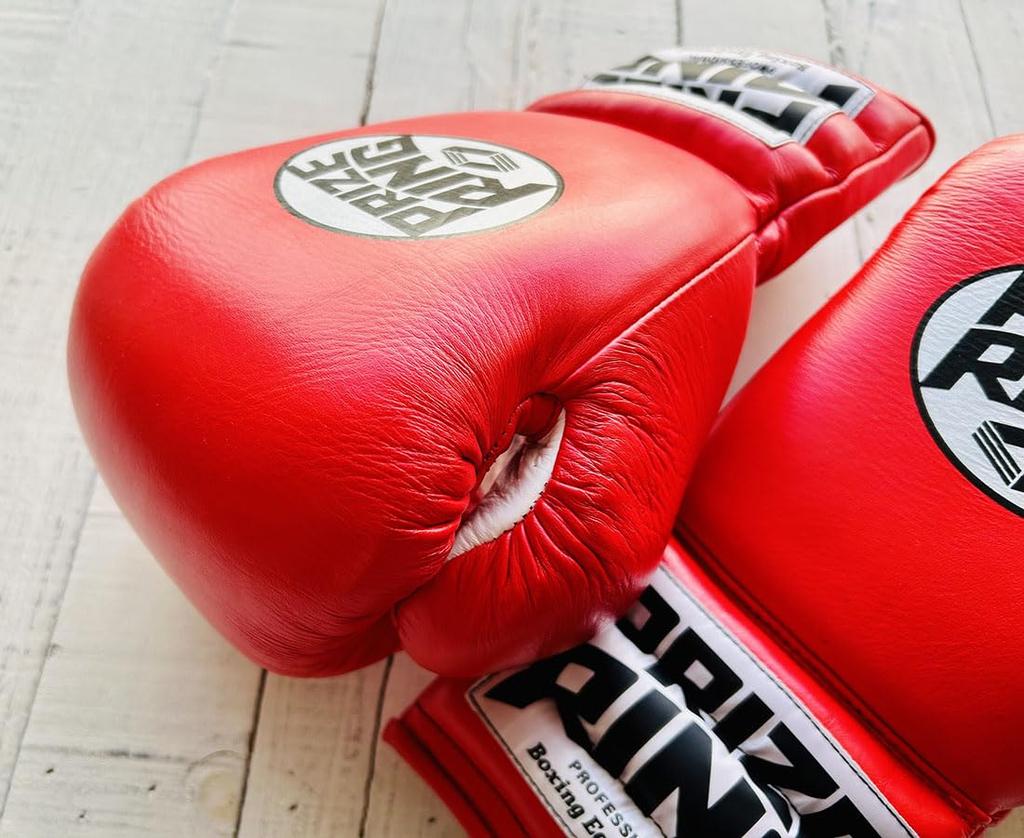 Боксерские перчатки PRIZE RING на шнуровке красные "Professional SX" (14 унций)
