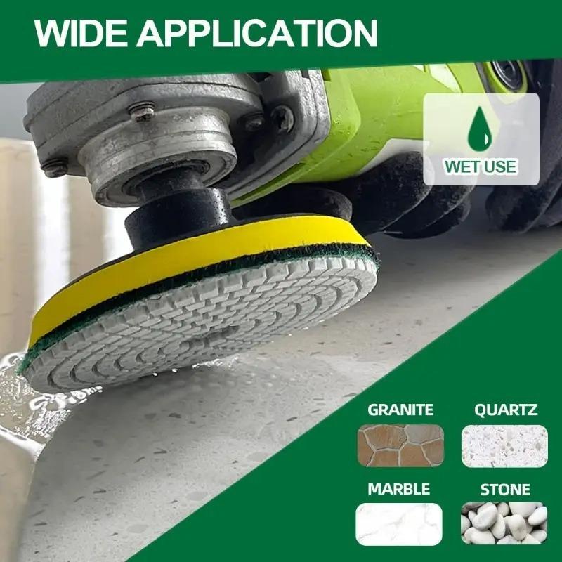 12pcs 3-7Inch Diamond Polishing Pads Dry/Wet Buff Disc Abrasive for Granite Quartz Tile Glass with Hook&Loop Backing Holder