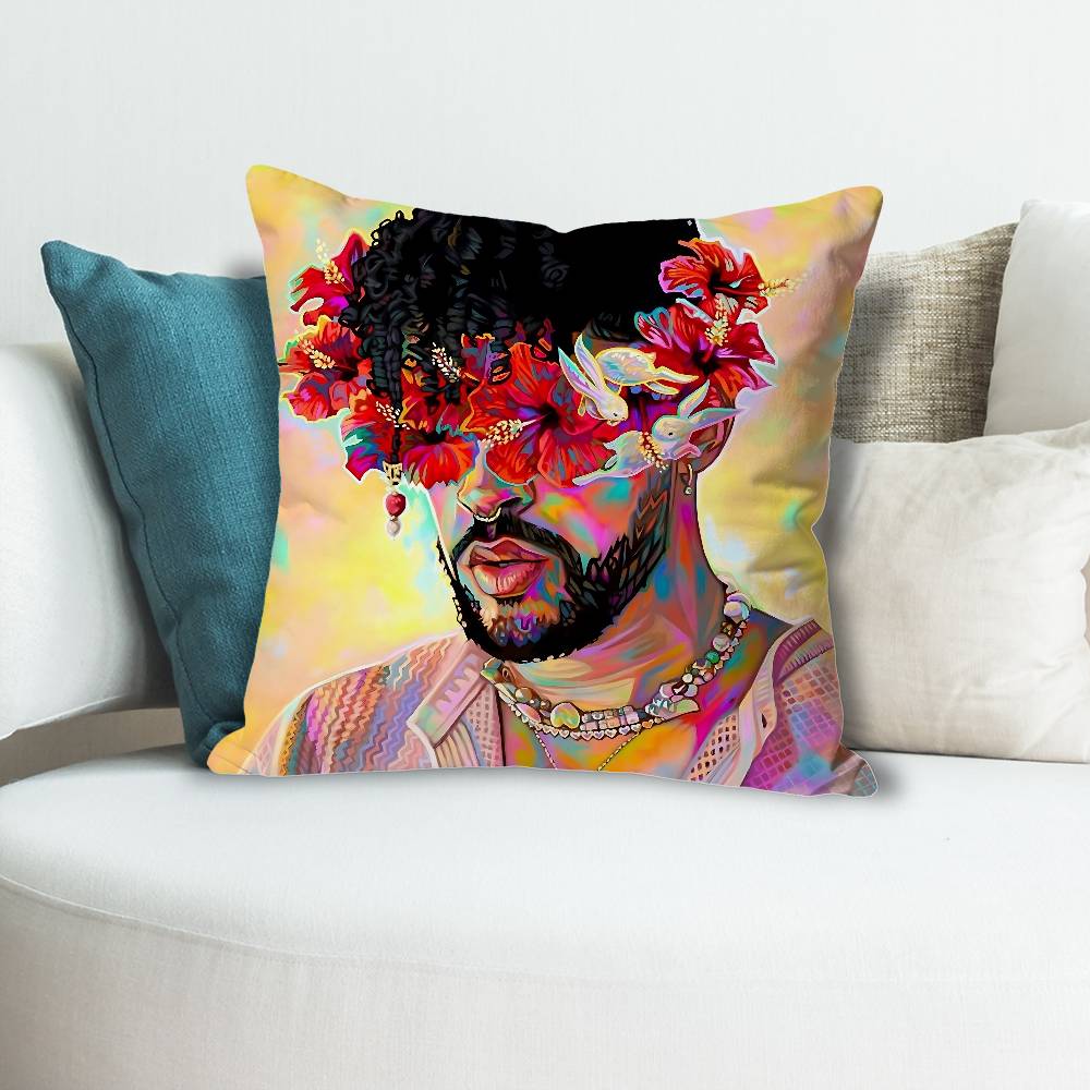 Singer BBad BBunny DTMF Anime Celebrity Merchandise AllMatch Printed Pillow Case Sofa Car Office Room Decoration Protector