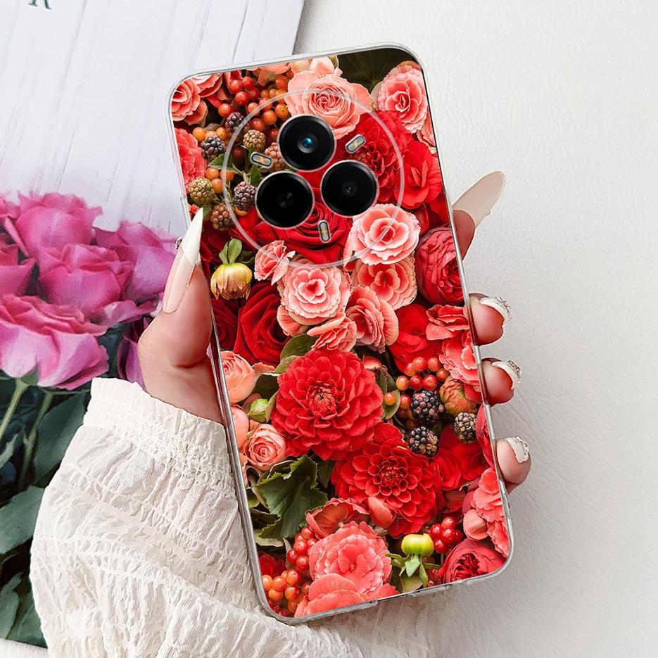 Чехол для Realme 14 Pro Plus RMX5051 Красивые Цветы Рисованный Чехол Мягкий Силиконовый Чехол Для Realme 14 Pro Realme14 Pro+ 5G Чехлы