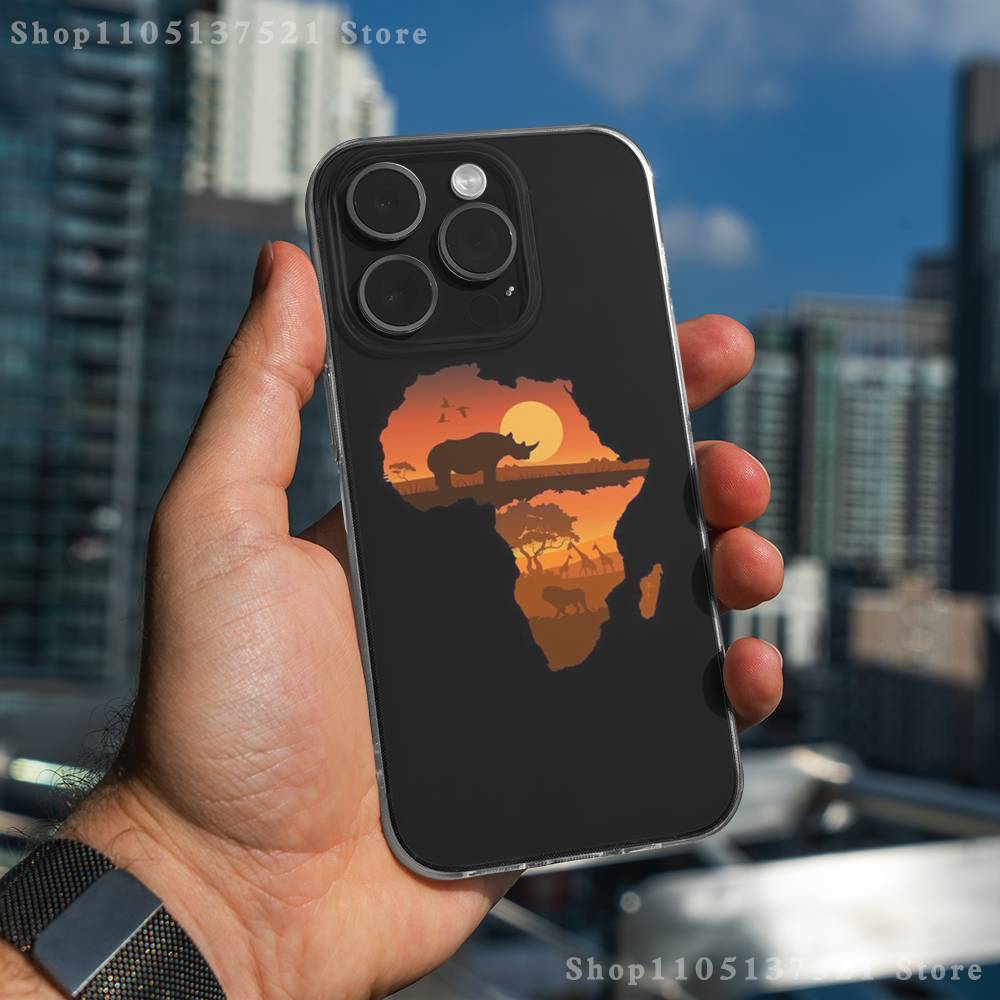Africa Map Art Phone Case For iPhone 17,16,15,14,13,12,11 Pro,Max,Plus,XR,Mini,E Clear Full-coverage Soft Cover