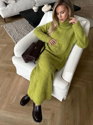 2026 New Fall Winter Women's Loose Knit Set Wool Blend Sweater Wide Leg Pants 2 Piece Outfit Casual Beige
