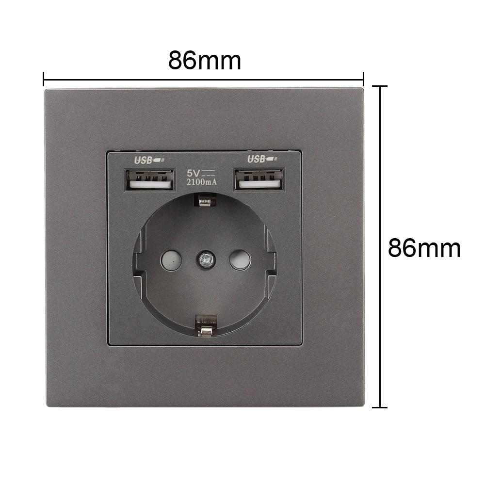 110-250 В настенная USB-розетка для ПК, домашняя розетка, 16 А, розетки с заземлением, стандартная розетка ЕС, электрическая розетка с портом USB для зарядки 5 В 2,1 А