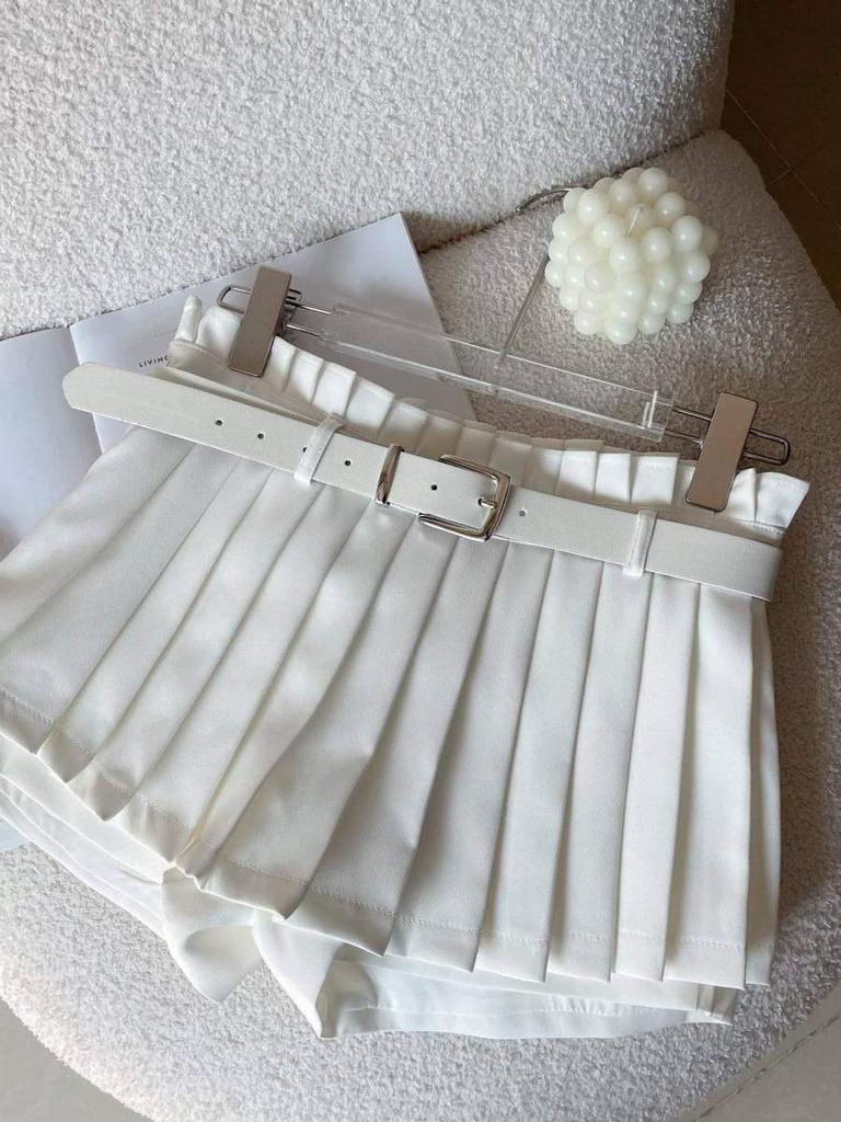 High-Waisted Pleated Mini Skirt - White A-Line, Anti-Exposure, Slimming College Style
