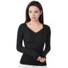Women Thermal Tops Solid Color V-Neck Long Sleeve Velvet Lining Seamless Elastic Bottom Tops Winter Thermal Blouse
