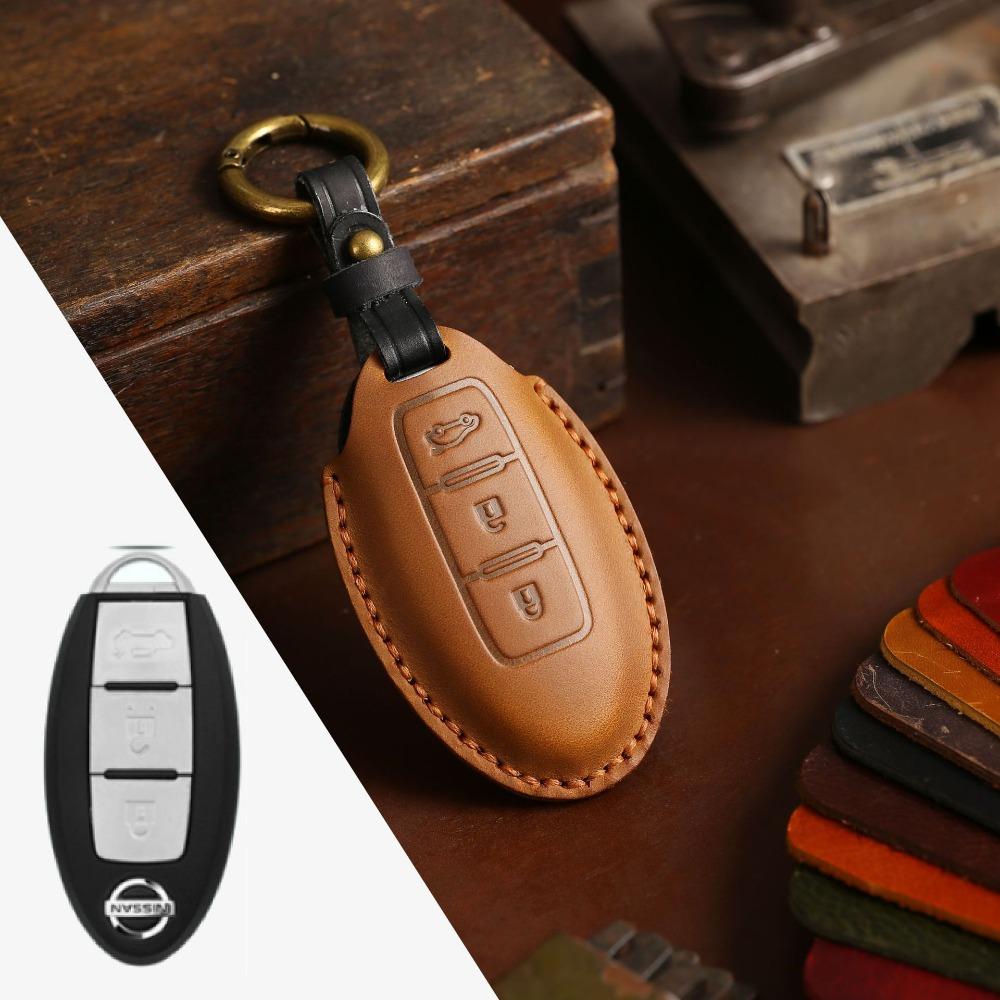 Genuine Crazy Horse Leather Key Cover Case for Nissan X Trail Qashqai Tiida Altima Sylphy Car Keys Protection