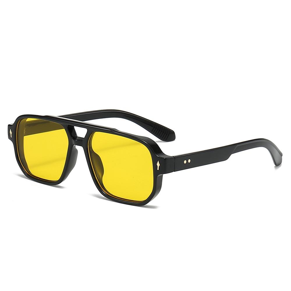 Модные ретро мужские солнцезащитные очки с двойной переносицей, защита UV400, заклепки, солнцезащитные очки, квадратные дизайнерские очки-авиаторы для женщин и мужчин