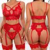 New Cut Out Dress Sexy Lingerie Women's Body Lace Sheer Erotic Sexy 3PCS Garter Stockings Erotic Underwear Set Sex Costumes