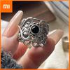 Xiaomi Кольца из стерлингового серебра 925 пробы для женщин Геометрические Изящные украшения Регулируемые Простые Широкие Черный камень Ретро-кольцо Для вечеринки Подарок на день рождения