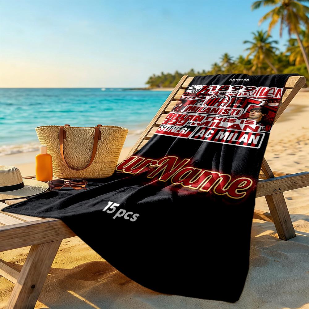 Ac Milan Customized Name Beach Towel Quick-Dry Soft Microfiber Suitable for Swimming Gym Camping Yoga Vacation