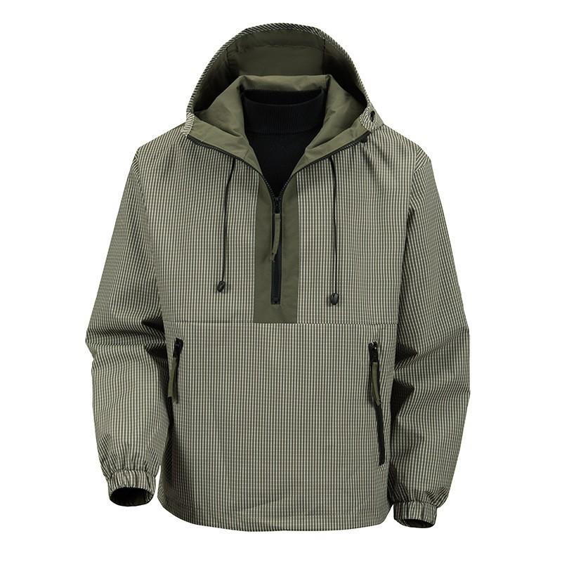 Mens Hooded Workwear Jacket Loose Fit Striped Outdoor Casual Coat