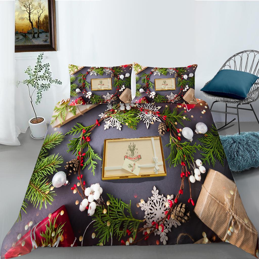 3D Christmas Bedding Holiday Decoration Quilt Cover Pillowcase 2 or 3 Double Bed Single Bed Full Size Soft Washable Zipper Home Decoration