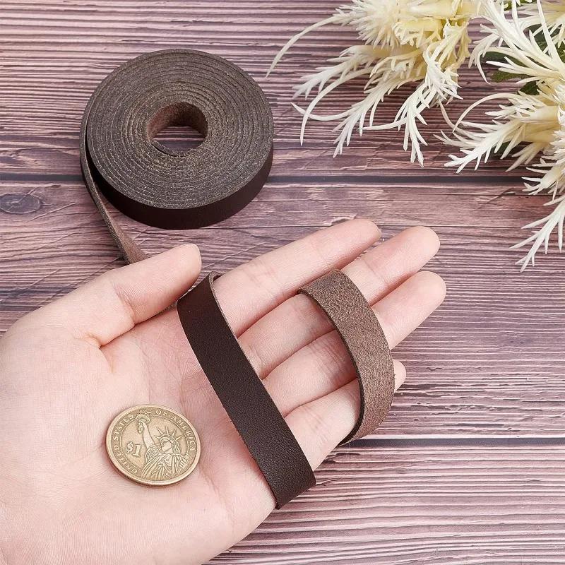 Dark Brown Genuine Leather Strap Strip 1/2 Inch Wide 79 Inch Long Leather Belt Wrap 1.3mm Thick Single Sided Flat Cord for DIY