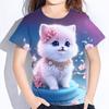 Футболка для девочки с коротким рукавом и рисунком кота Футболки из полиэстера Детская одежда с принтом Футболка с круглым вырезом Топы Повседневная детская одежда