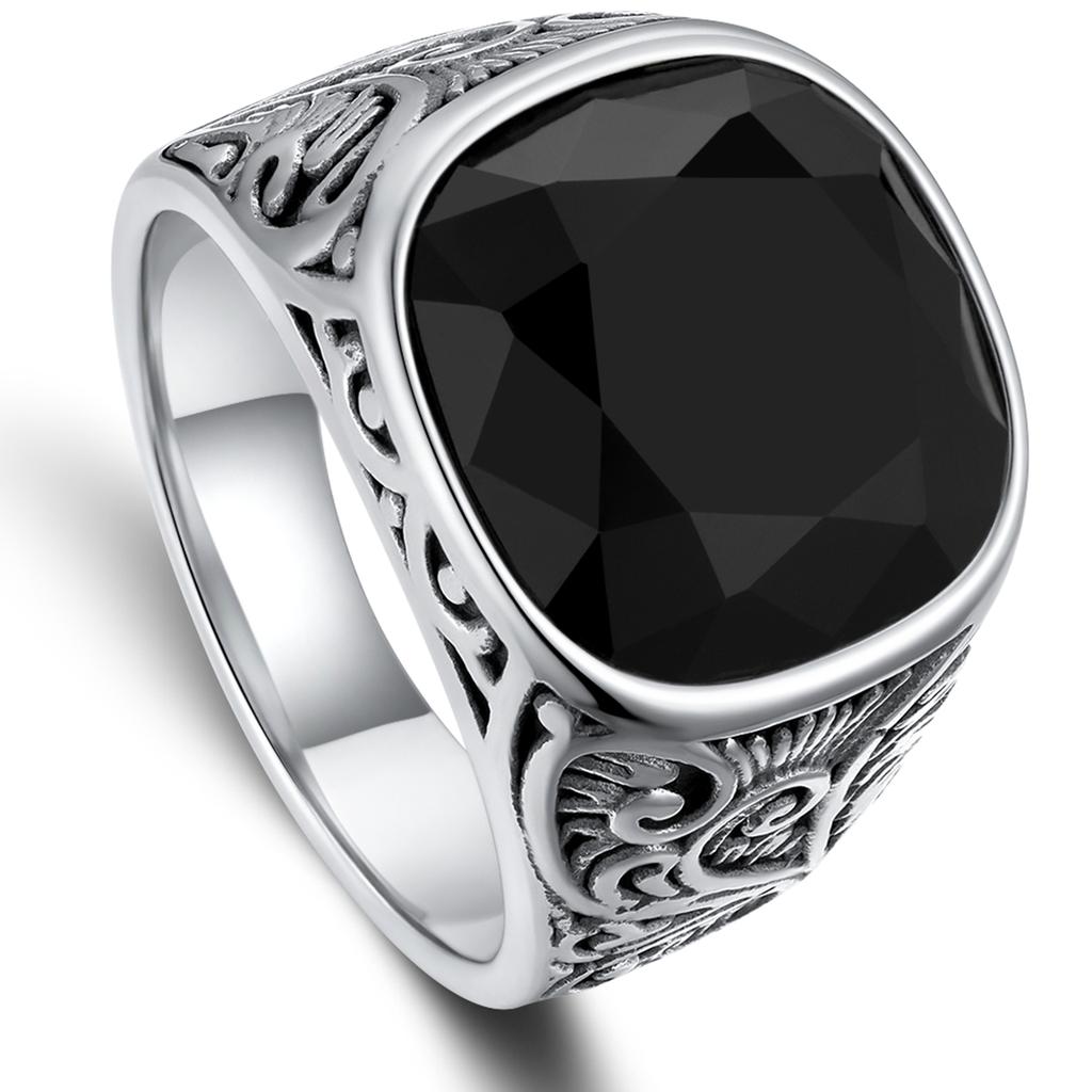 Retro European American Style Men'S Stainless Steel Ring, Fashionable Simple Creative Design, Synthetic Faux Gemstone,
