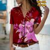2025 Лето Новая Мода Женская Рубашка Топ с Коротким Рукавом, V-образным Вырезом, Повседневная, на Пуговицах, с Принтом Роз