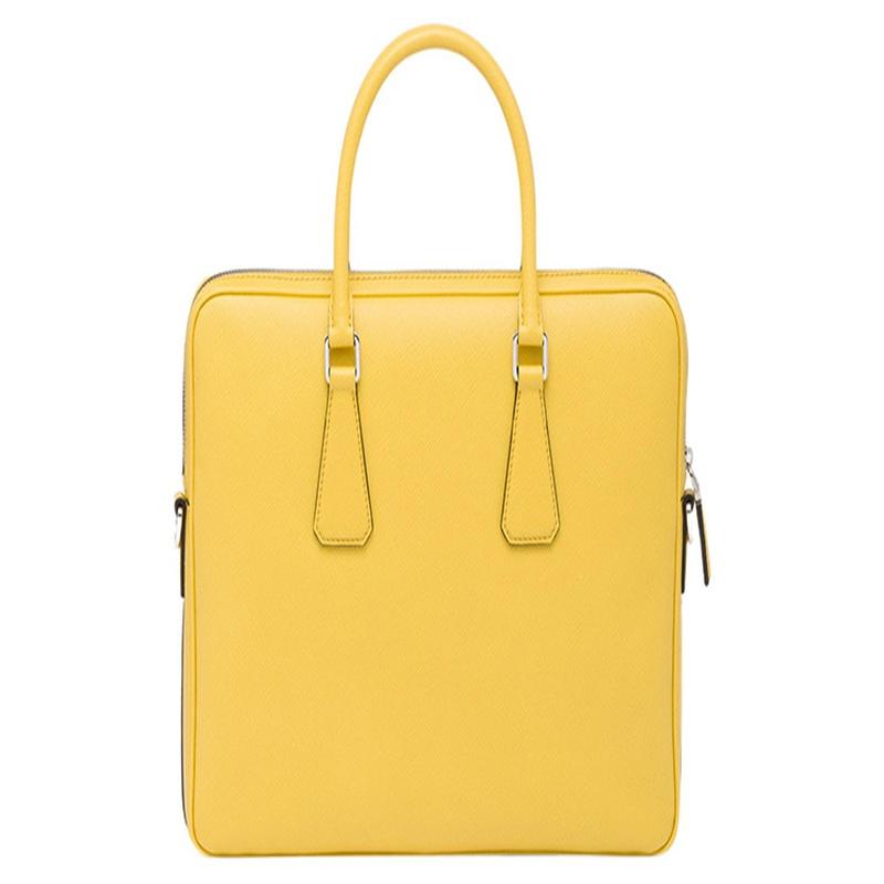 Prada Adjustable and removable shoulder strap zipper leather handbag briefcase men's yellow