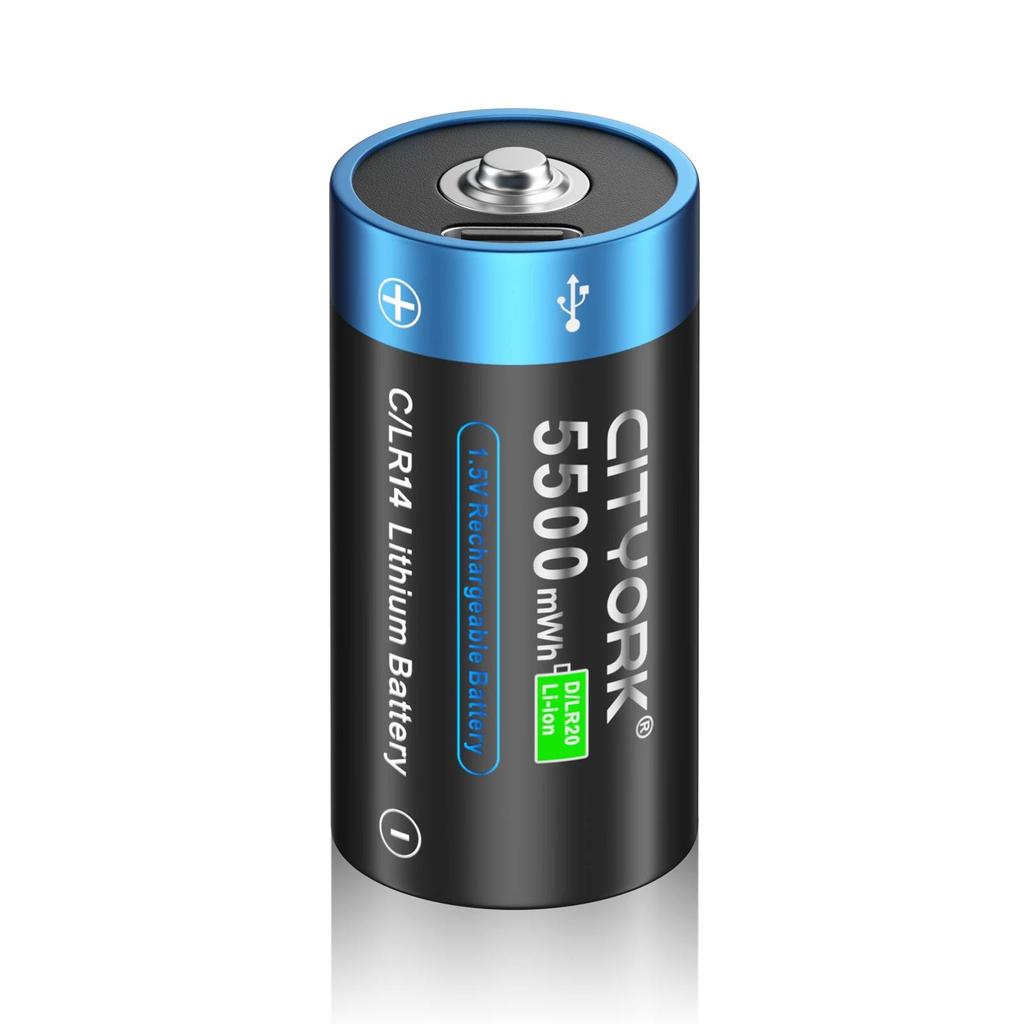 Cityork C LR14 Rechargeable Battery 1.5V 5500mWh Li-ion Batteries Type-c USB Charging for Gas stove,Flashlight,water Heater