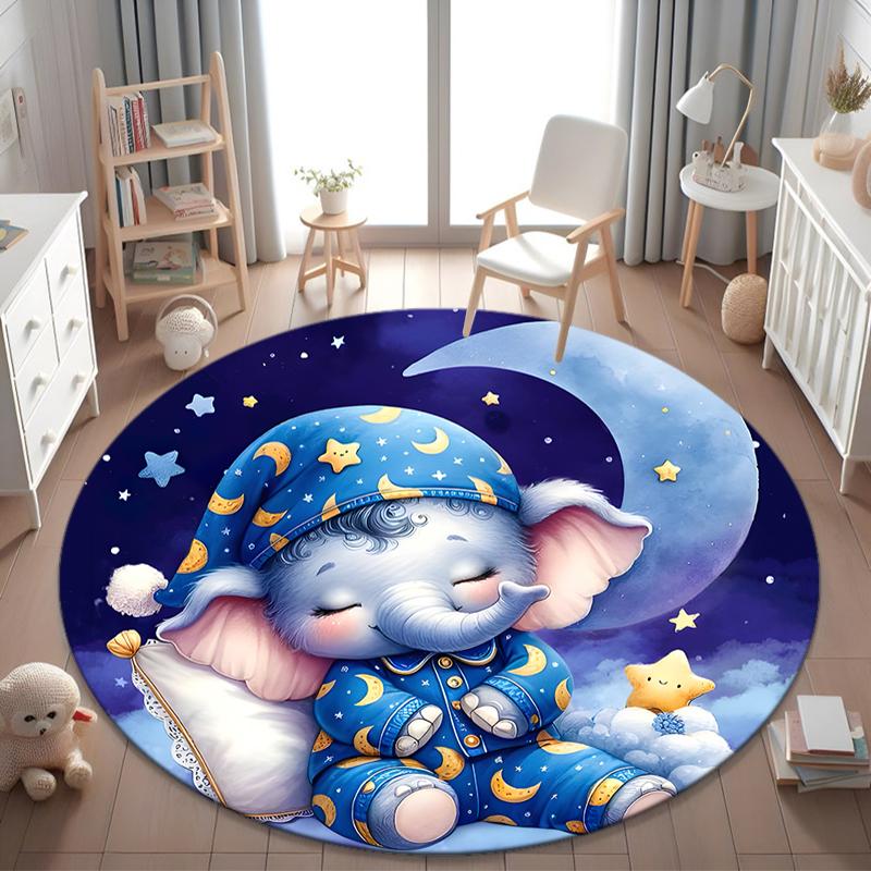 1Pc Elephant Circular Print Rug - home decoration Carpet For Living Room Bedroom Flooring Computer Chair Area Rug