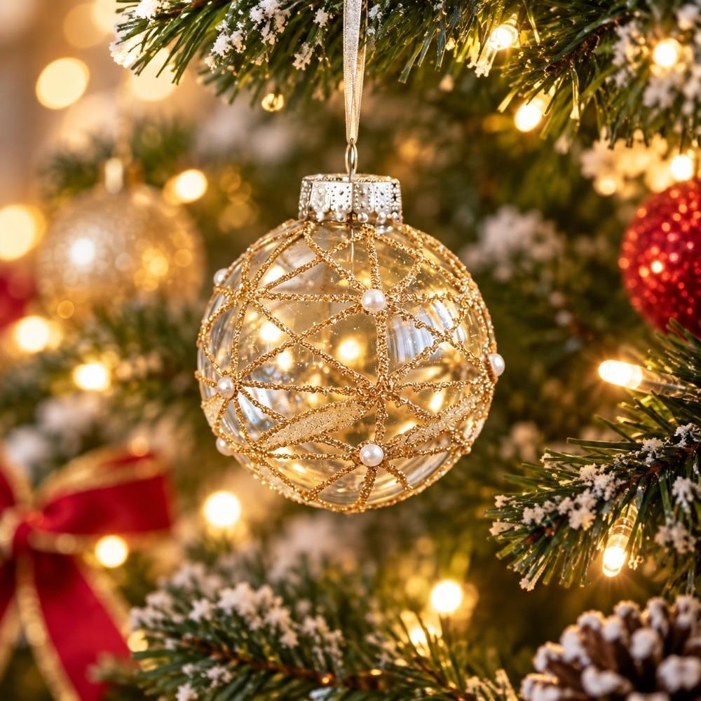 8CM Christmas Baubles Plastic Xmas Decorative Balls Clear Bauble Christmas Tree Ball New Year