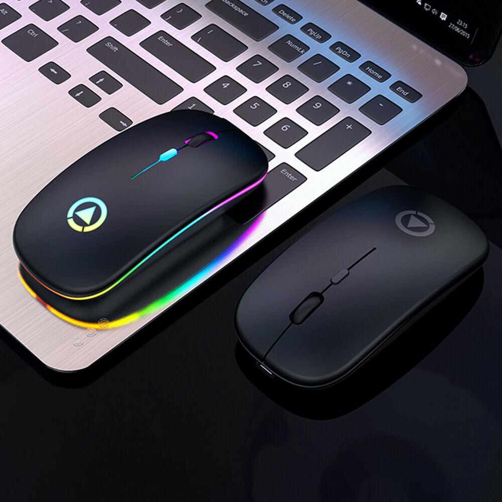 LED Lights Slim Rechargeable Bluetooth/ USB Wireless RGB Mouse for Tablet PC Andoid IPad