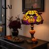 Unique Bat Wing Lamp Halloween Pumpkin Table Lamp, Stained Glass Reading Light, Gothic Cozy Nightstand Light for Bedroom Bookshelf, Seasonal