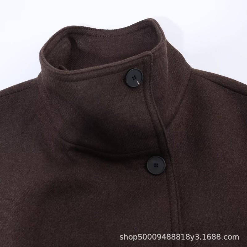 Womens Wool Blend High Neck Short Coat 2026 Street Style Outerwear Black Brown Khaki
