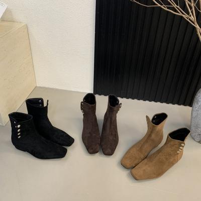 2025 новые ретро замшевые короткие ботинки с квадратным носком для женской осени и зимы, новый французский стиль, темпераментные эластичные ботильоны для ношения с юбкой