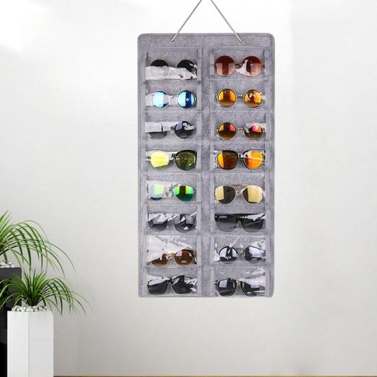 Органайзер для солнцезащитных очков Большая емкость Экономия места Пыленепроницаемый 16 отделений Фетровые карманы для хранения Прозрачный настенный держатель для солнцезащитных очков Домашнее использование