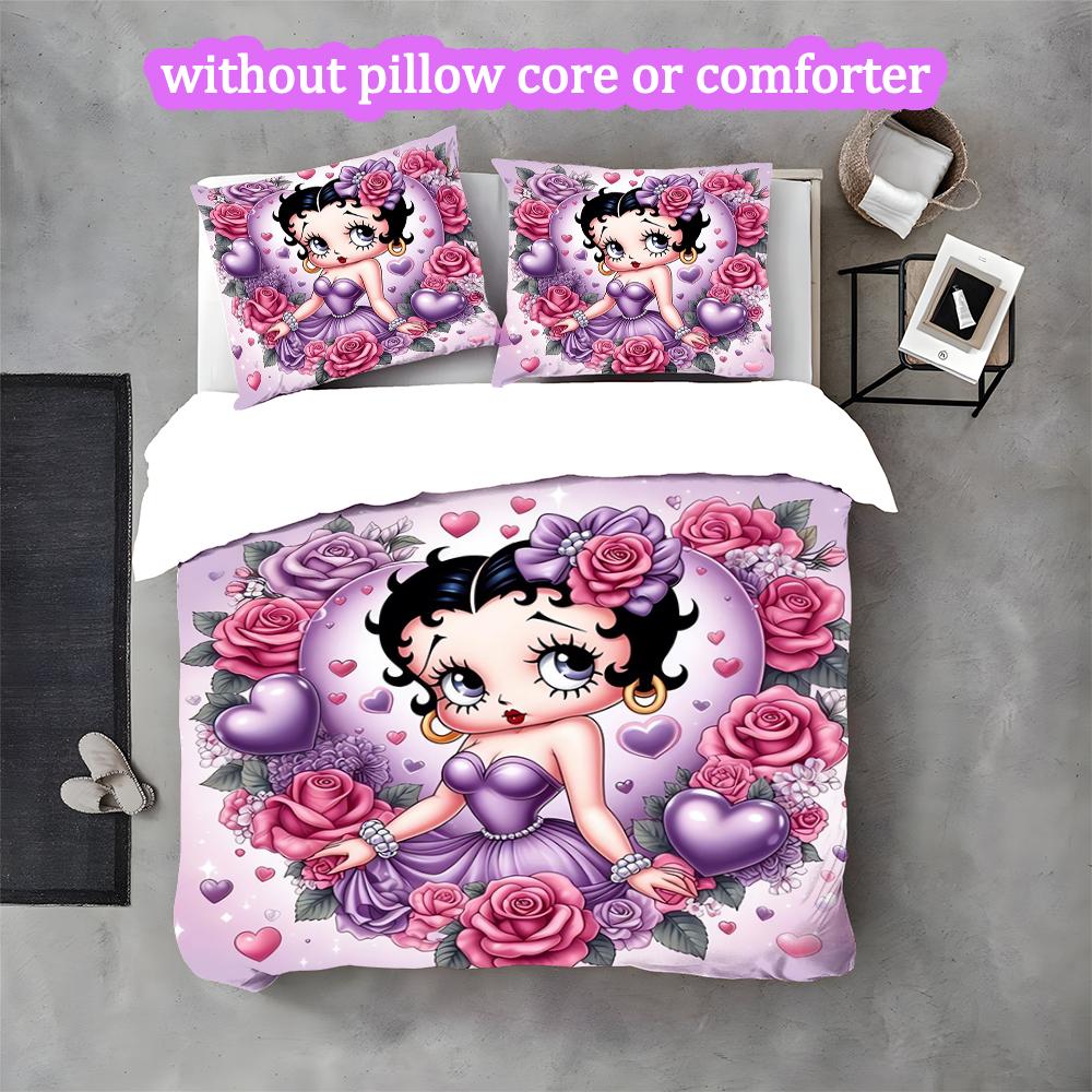 Betty Boop Duvet Cover Set - 3pcs Polyester Bedding Set with Digital Print, 1 Comforter Cover & 2 Pillow Shams