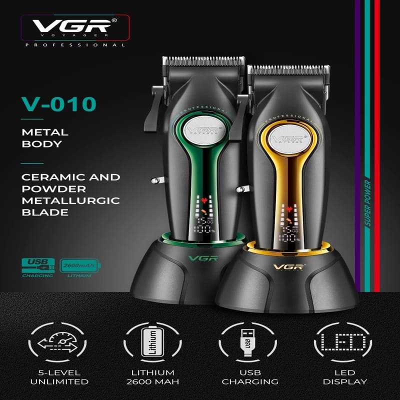 VGR Профессиональная Электрическая Бесщеточная Машинка для Стрижки Волос V-010 Мужская Для Жирных Волос Цифровой Дисплей Гладкое Стрижка с Базой Перезаряжаемая Высокая Мощность Сильная Мощность