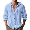 Men's Linen Blend Hooded Button Down Shirt Casual Long Sleeve