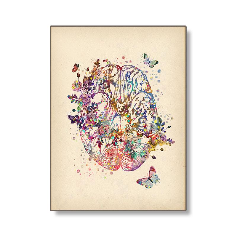 Набор картин на холсте в стиле ретро на тему медицинского образования, изображающий анатомию человека с мышечной системой, черепом и цветочными акцентами для офисного декора