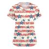 Women's Short Sleeve Independence Day Printed V-Neck Pocket Workwear Top