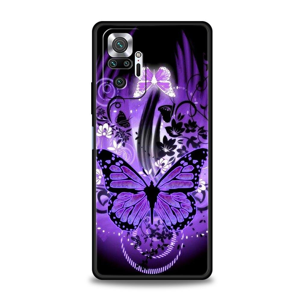 Art Purple Butterfly Phone Case Cover for Redmi 14C 10C Note 15 14 13 12 10 11 K40 Pro Plus 5G Soft TPU Shockproof Shell Fundas