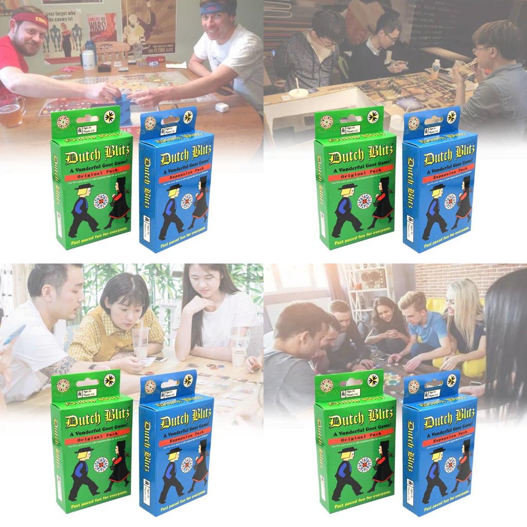 Захватывающая карточная игра Dutch Blitz для семейного веселья с красочными картами синего и зеленого цветов