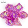 7 Pcs Purple Pink Resin Golden Number Sharp Edge Dice Polyhedral Dice Suitable for Role-Playing RPG Pathfinder Board Game