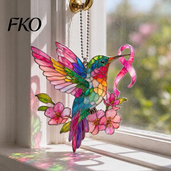 Car Rearview Mirror Decoration Hummingbird Sun Catcher, Acrylic Colorful Hanging Ornament, Red Bird Lightweight Decor Catcher Window