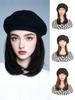 Синтетический парик-шляпа, черный берет с накладными волосами для женщин и девочек, шляпа и парик в одном куске для ежедневного использования