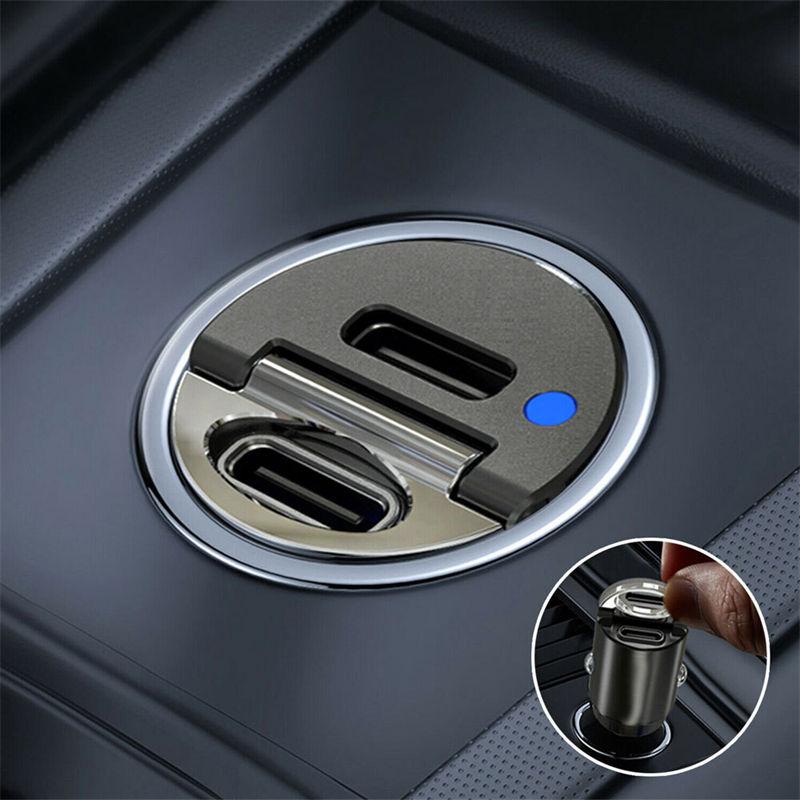 Мини Двойное USB Type-C PD Автомобильное Зарядное Устройство Адаптер Быстрой Зарядки Аксессуары Отделка 30 Вт