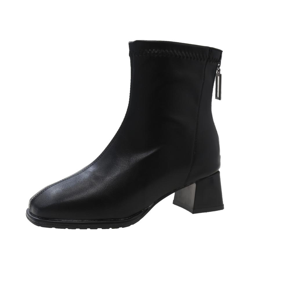 2025 осень и зима новые корейские бархатные ботинки Martin женские короткие сапоги на толстом каблуке универсальные эластичные тонкие сапоги на молнии сзади